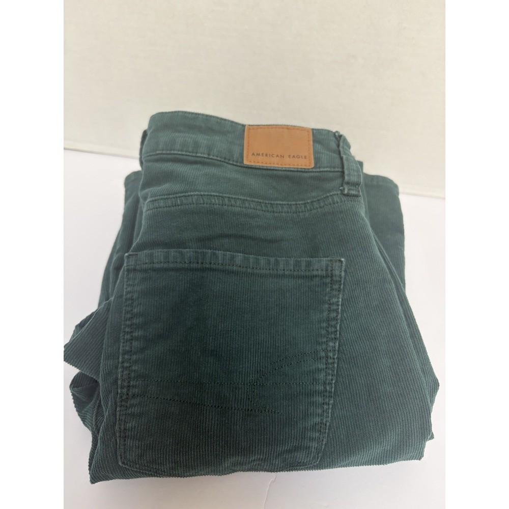 American Eagle Stretch Green Super Hi-Rise Flare Corduroys Button Fly Size 4